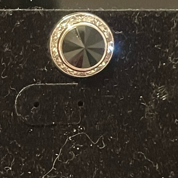 L'Amour Black and Silver Stud Earrings - Picture 2 of 3